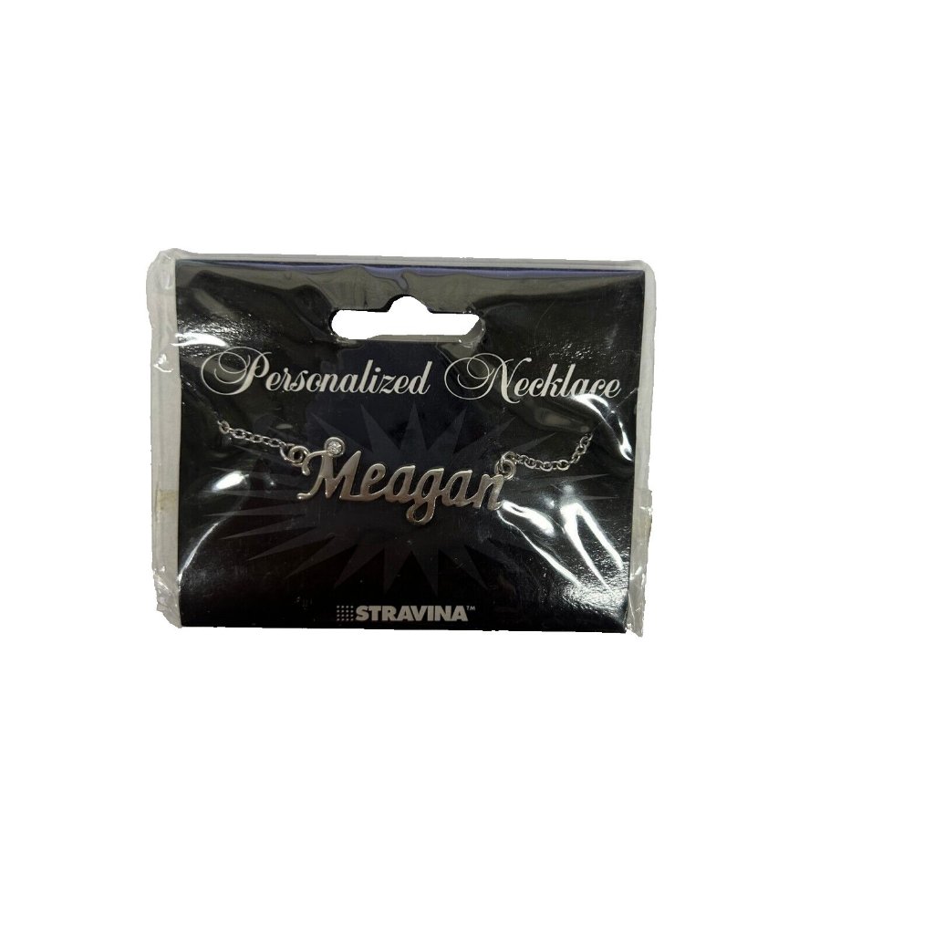 Meagan Name Silvertone Rhinestone 14.5